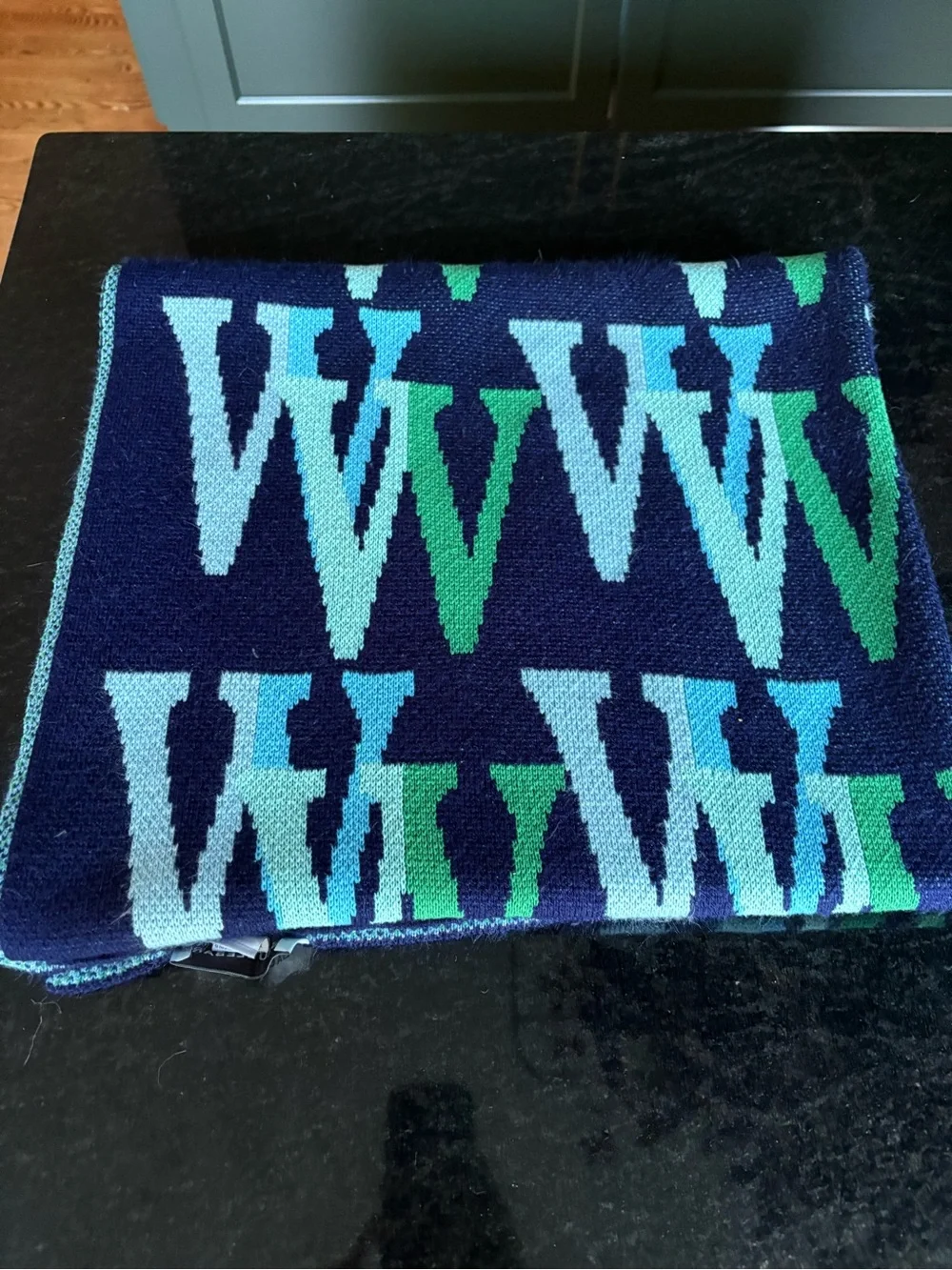 BaubleBar W Motif Blanket Navy Blue Aqua & Green '- Like New